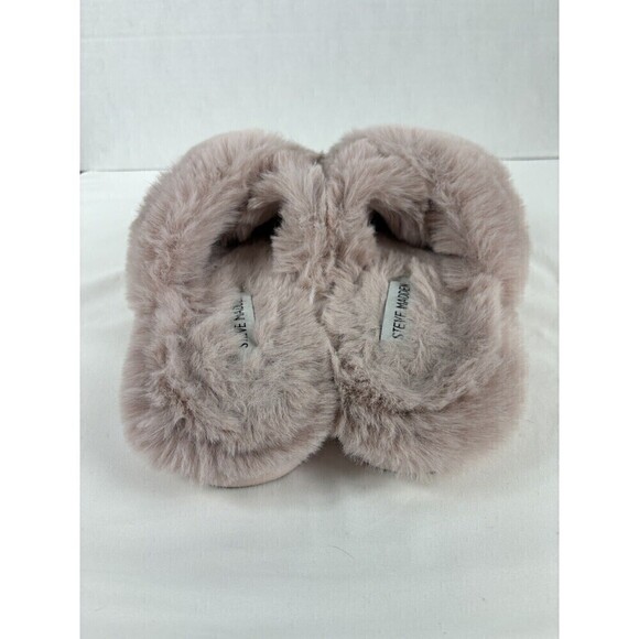 Steve Madden Furry Slippers Pink Blush Size 7 Size 8 Fuzzy Faux Fur Criss Cross - Picture 5 of 9